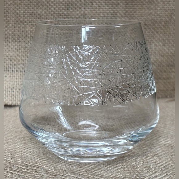 Ceska Other - Ceska Etched Crystal Tumbler Glass Candle Holder Single 4 Inches Abstract Rare